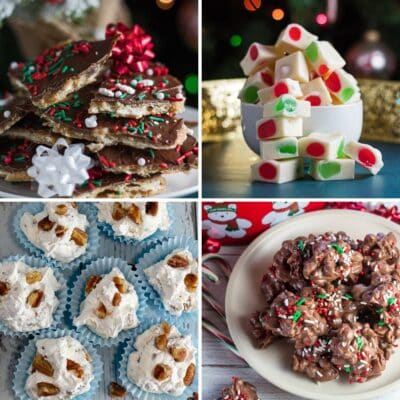 Square split image showing different Christmas candy recipes.