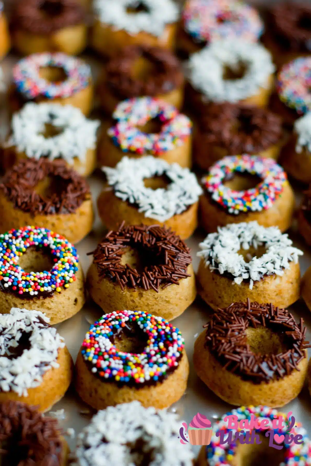 Tall image of donut varieties.
