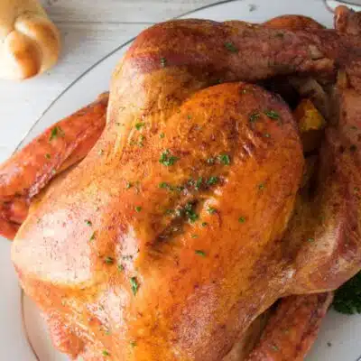 Pin image with text showing a roast turkey.