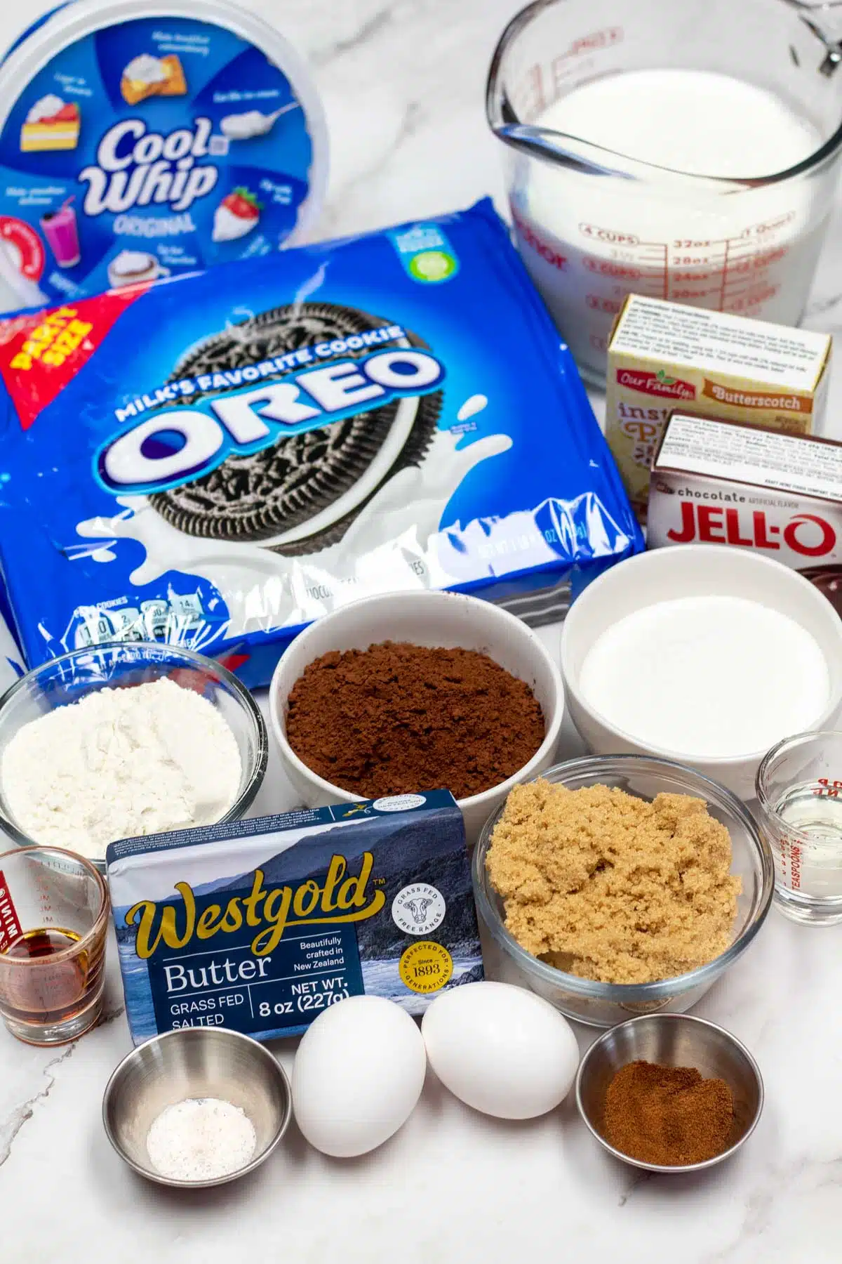 Tall image of Mississippi mud pie ingredients.