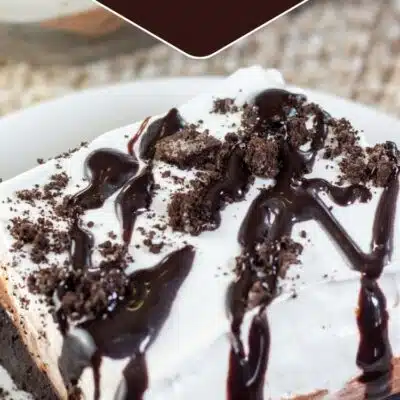 Pin image with text of Mississippi mud pie.