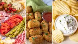 Best Thanksgiving appetizers to make for your holiday meals in a side by side collage of 3 recipe images.
