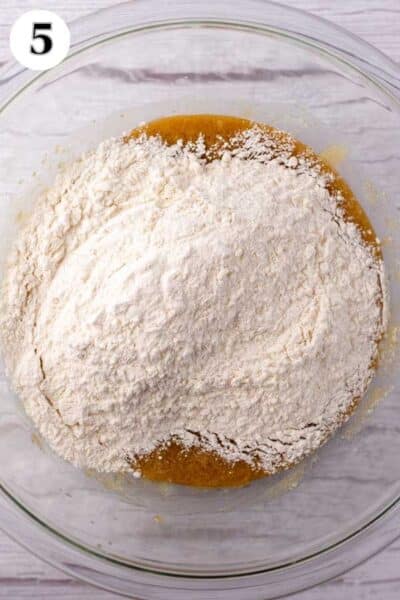 Chocolate chip cookie pie recipe process photo 5 add the all-purpose flour.