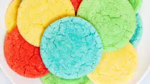Wide image of colorful jello cookies.