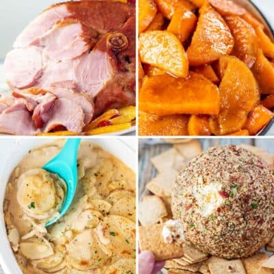 Square split image showing different recipes that go with with your Christmas ham.