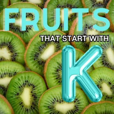 Firkantet billede for frugter, der starter med bogstavet K, med kiwi.