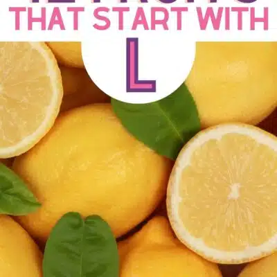 Pin image for fruits that start with the letter L, featuring lemons.