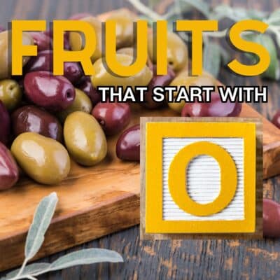 Square image for fruits that start with the letter O, featuring olives.