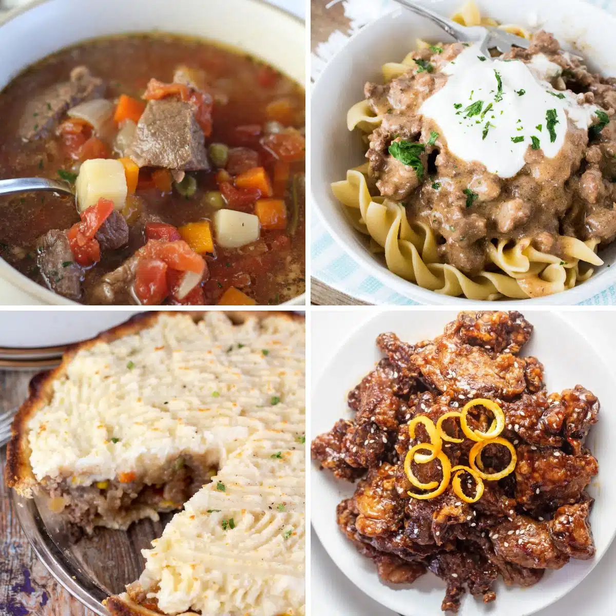 Imagem dividida em quadrado mostrando diferentes receitas para fazer com sobras de rosbife.