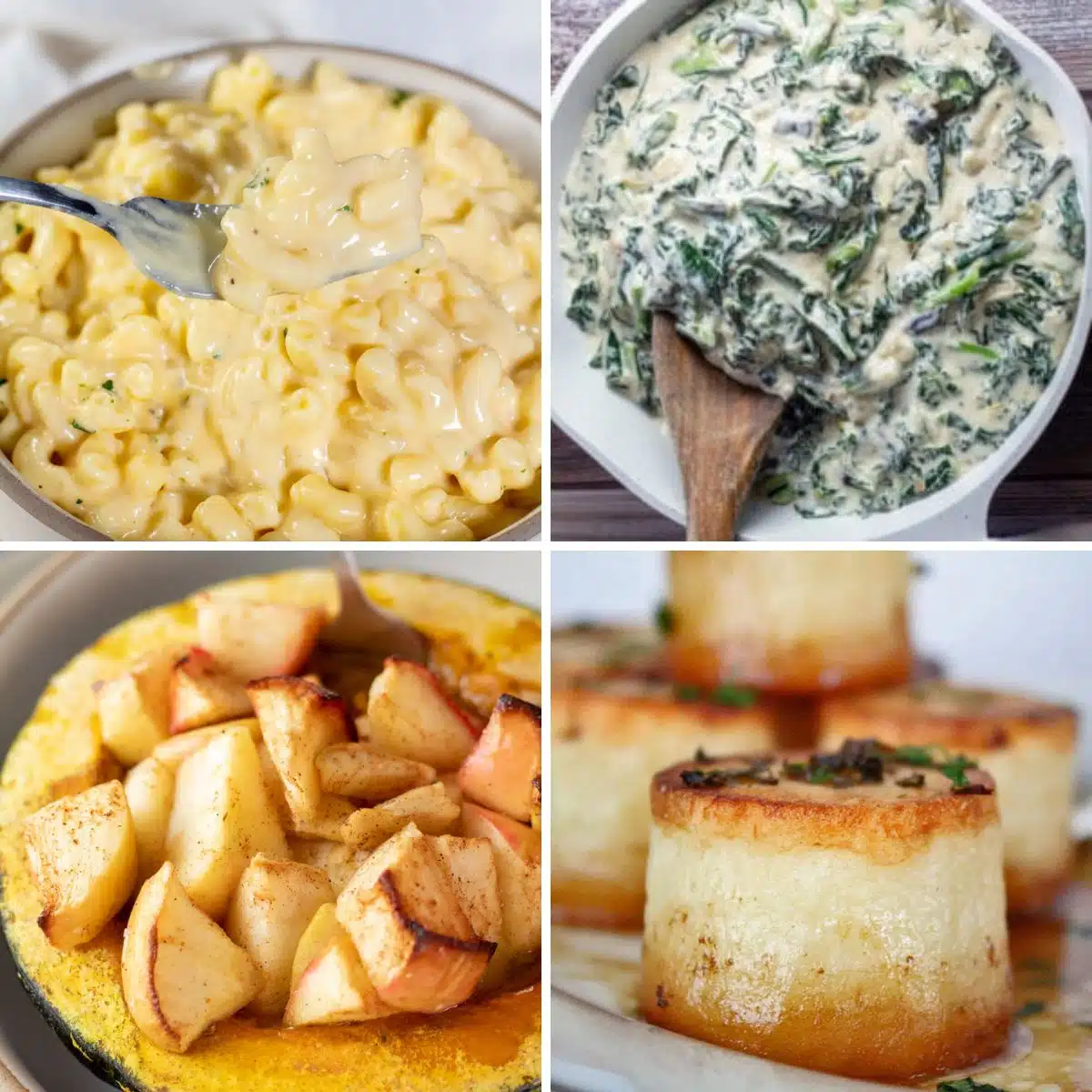 Square split image showing different side dishes to have with prime rib.