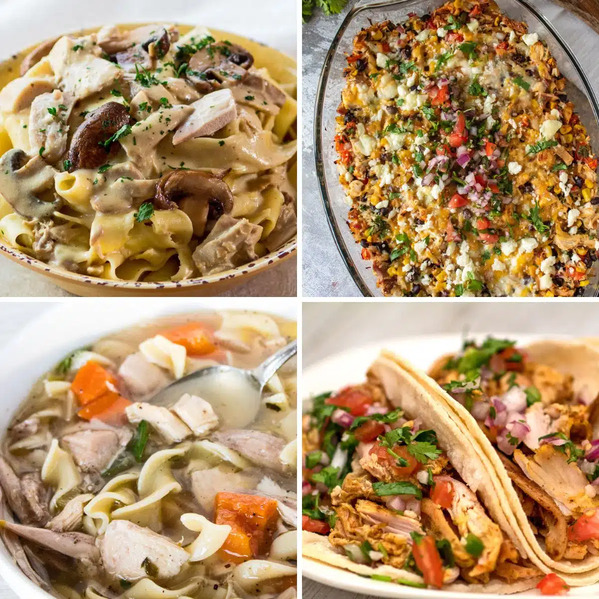 Square split image showing different Thanksgiving leftover recipe ideas.