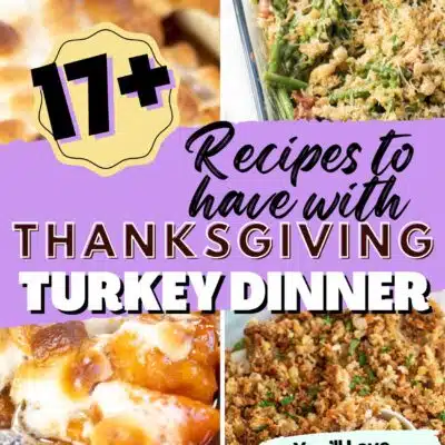 Pin split image with text showing different recipes that can be served on Thanksgiving with turkey.