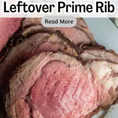 Ultimate guide on how to freeze leftover prime rib roast pin with text title header over sliced prime rib image.