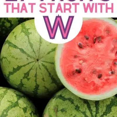 Pin image for fruits that start with the letter w, featuring watermelon.