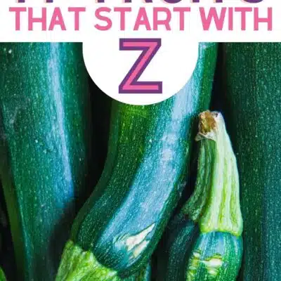 Pin image for fruits that start with the letter z, featuring zucchini.