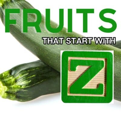 Firkantet billede for frugter, der starter med bogstavet z, med zucchini.
