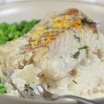 Wide image of butter baked cod fish.