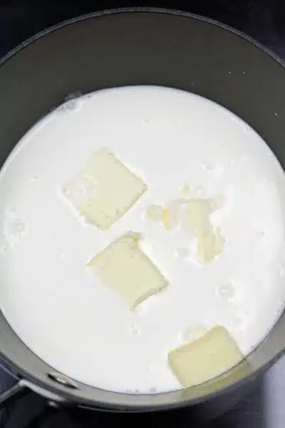 Process image 1 showing cream and butter in sauce pan.