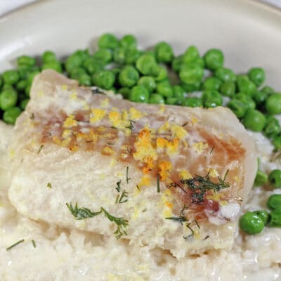 Square image of butter baked cod fish.