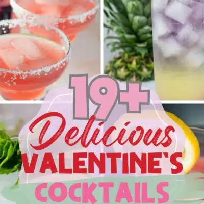 Best Valentine's Day cocktail recipes pin featuring a collage with 4 images and text title overlay.