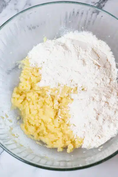 Macadamia not cookies recipe process photo 3 mix in the flour.