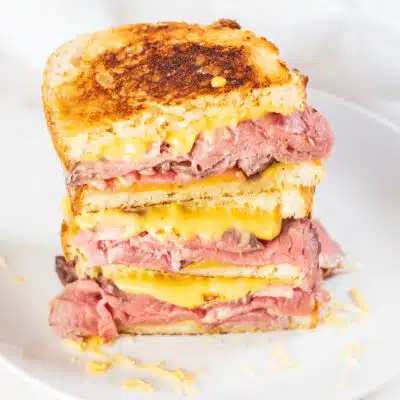 Best prime rib grilled sandwiches made with tender sliced leftover prime rib roast and two cheeses.