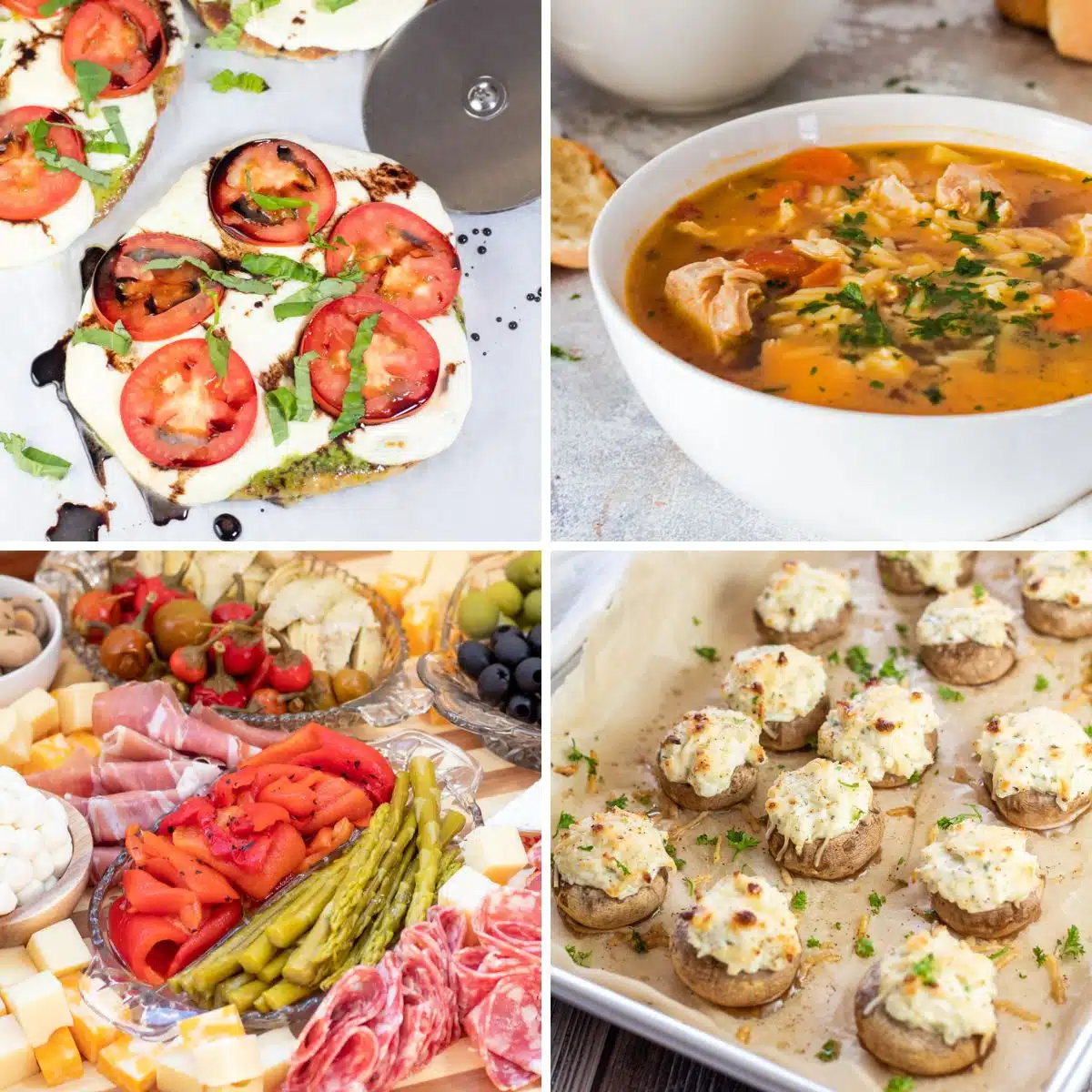 Wat te serveren bij lasagnediners verzameling van de allerbeste bijgerechten, hapjes en meer met 4 favoriete recepten in een collage.