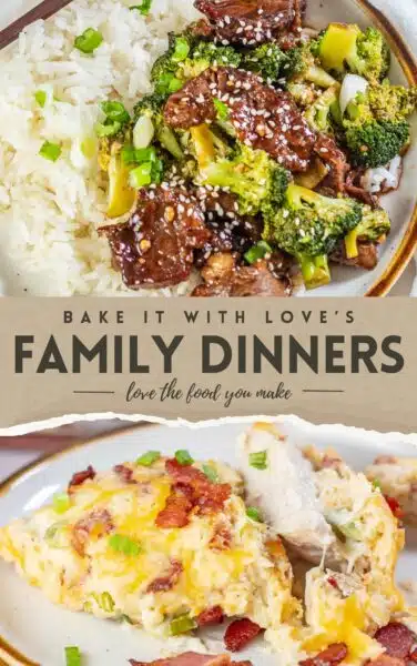 Bake It With Love's family dinners cook book cover.