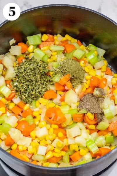 Turkey and dumplings soup process photo 5 add seasoning.