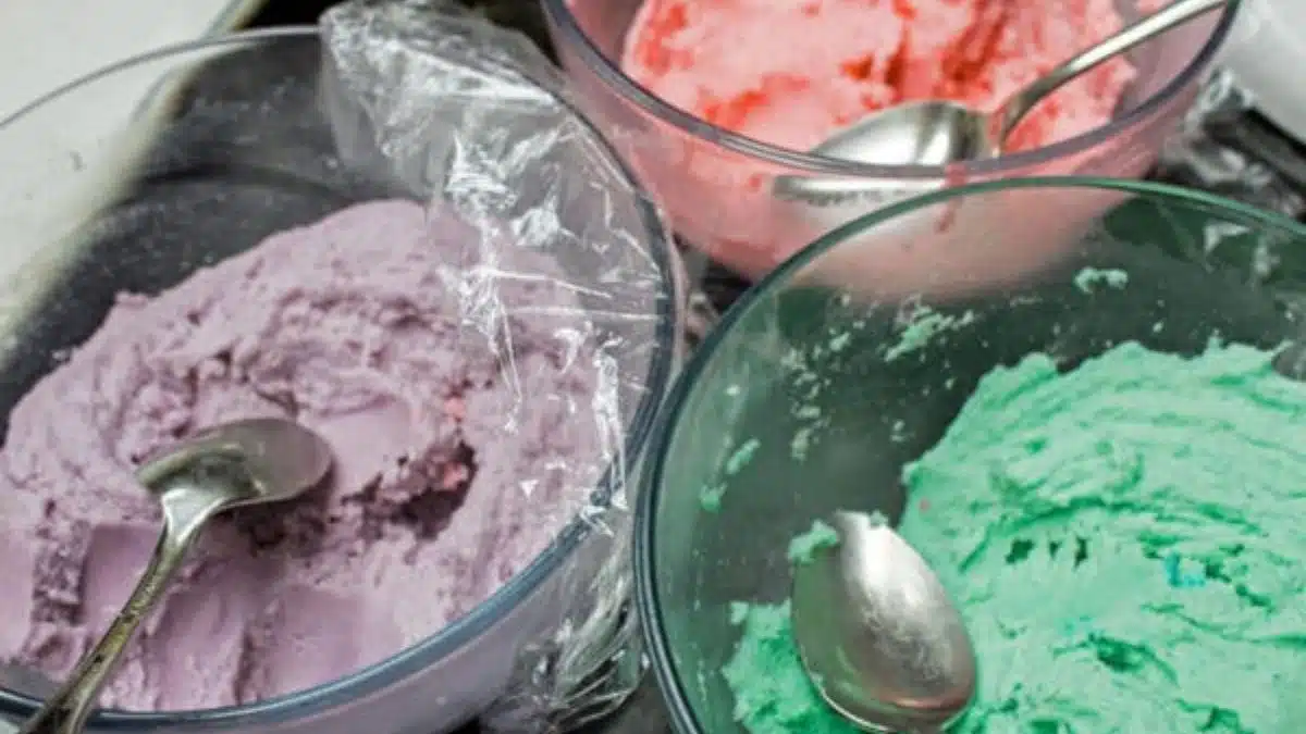 Process image showing the different colored dough.