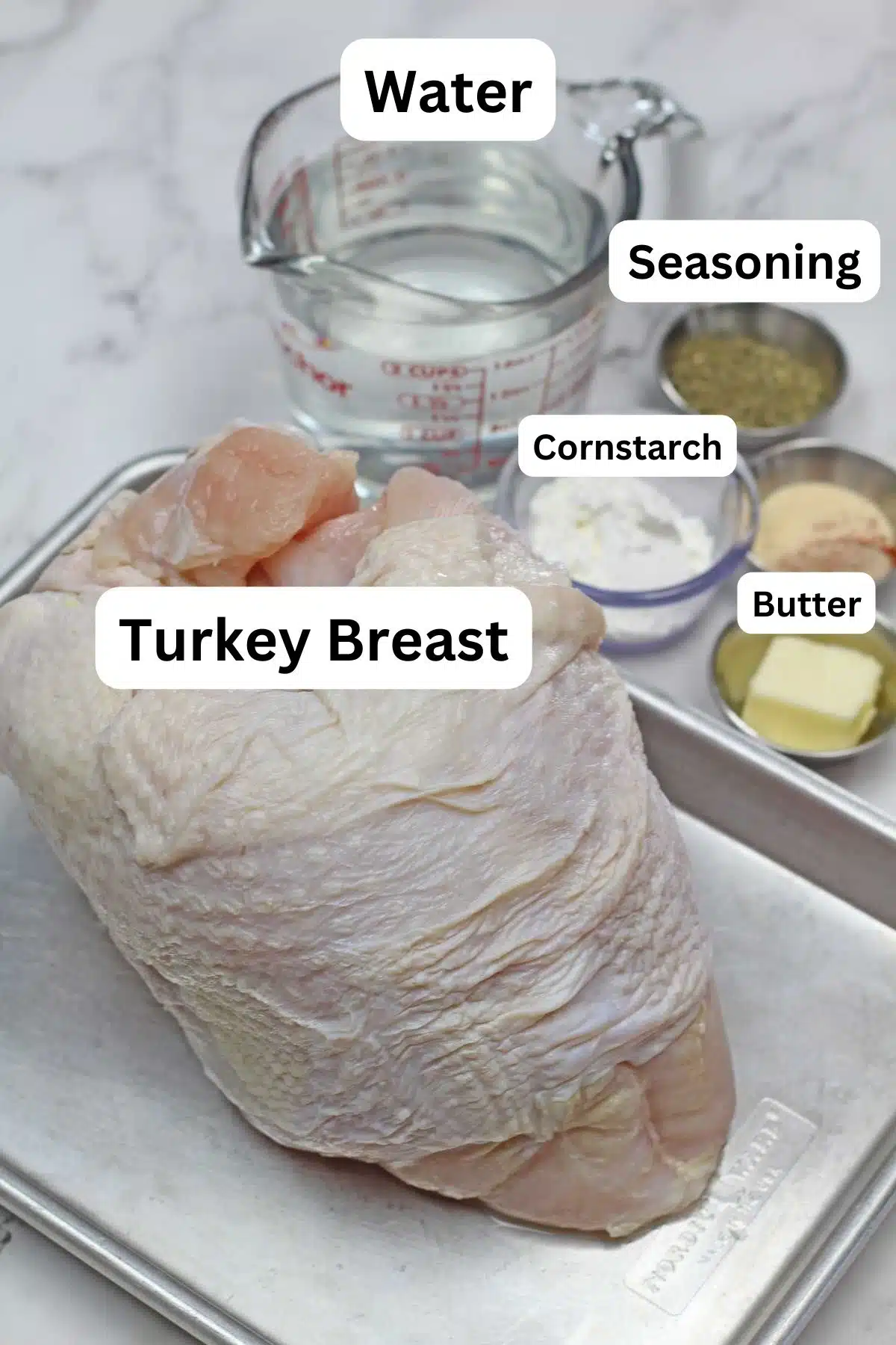 Tall image showing instant pot turkey breast ingredients.