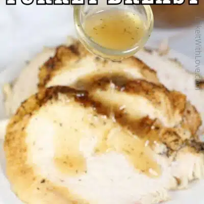 Pin image with text of instant pot turkey breast, sliced.