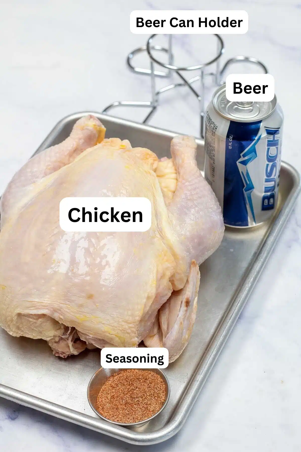 Tall ingredient image for smoked beer can chicken.