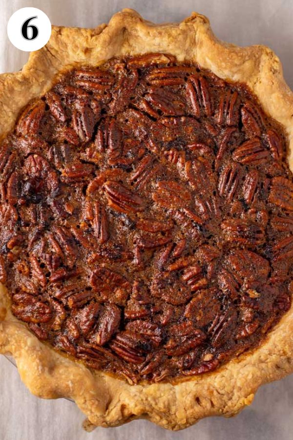 Cracker Barrel chocolate pecan pie copycat recipe process photo 6 baked pie as it cools.