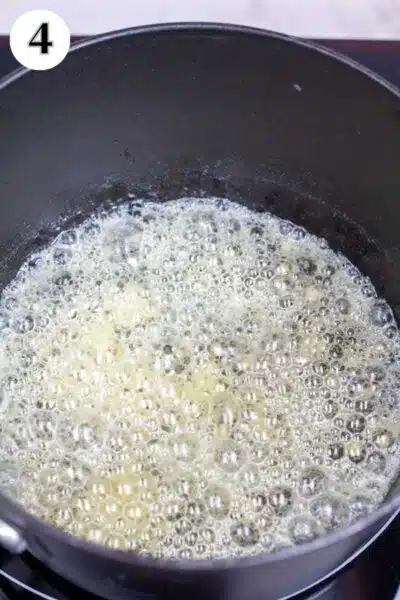 Process photo 4 showing butter cooking in saucepan.