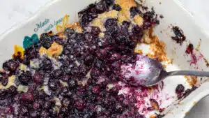 Wide image of Bisquick blueberry cobbler.