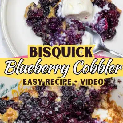 Pin image with text of Bisquick blueberry cobbler.