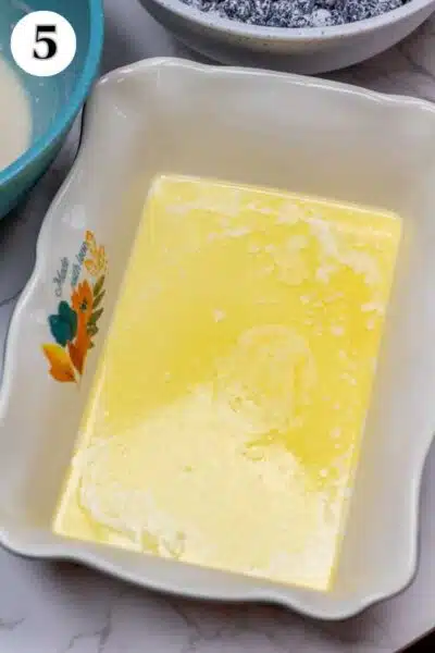 Process image 5 showing melted butter in baking dish.
