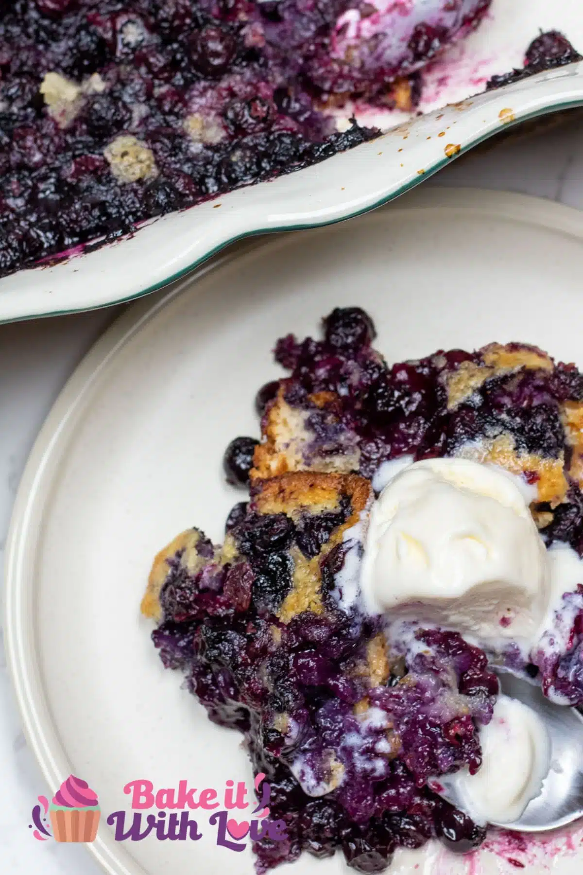 Tall image of Bisquick blueberry cobbler.