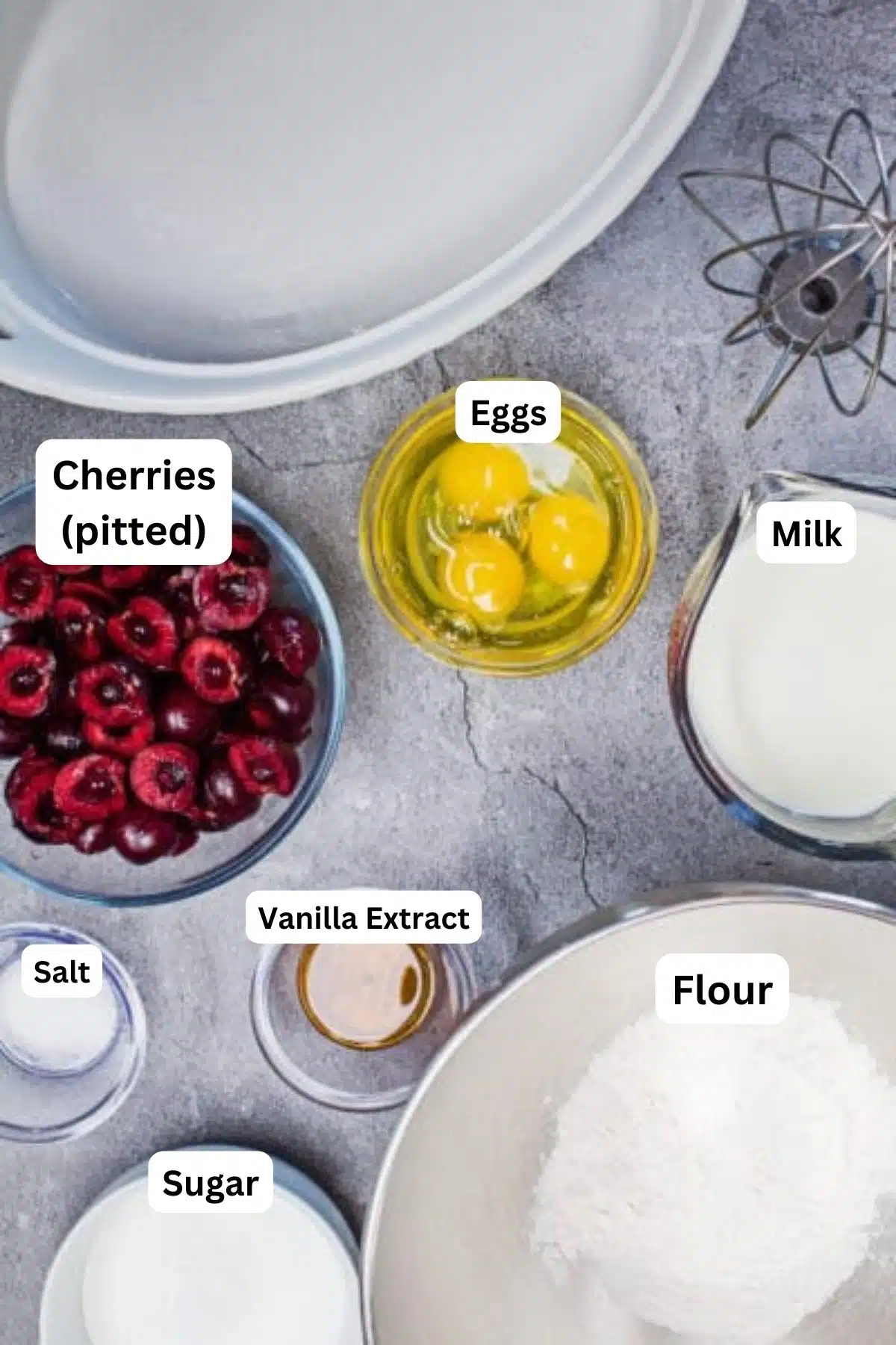 Tall imgredient image for Bing cherry clafoutis recipe.