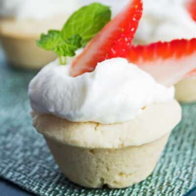 Square image of strawberry shortcake cookie cups.