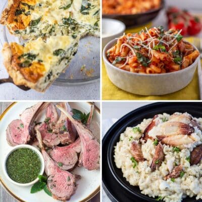 Las mejores ideas para la cena del Día de la Madre para mamá este año, con cuatro mejores recetas en un collage cuadrado.