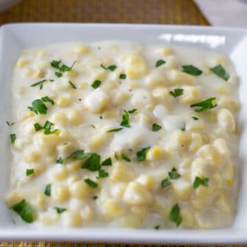 Wide image of creamed corn.