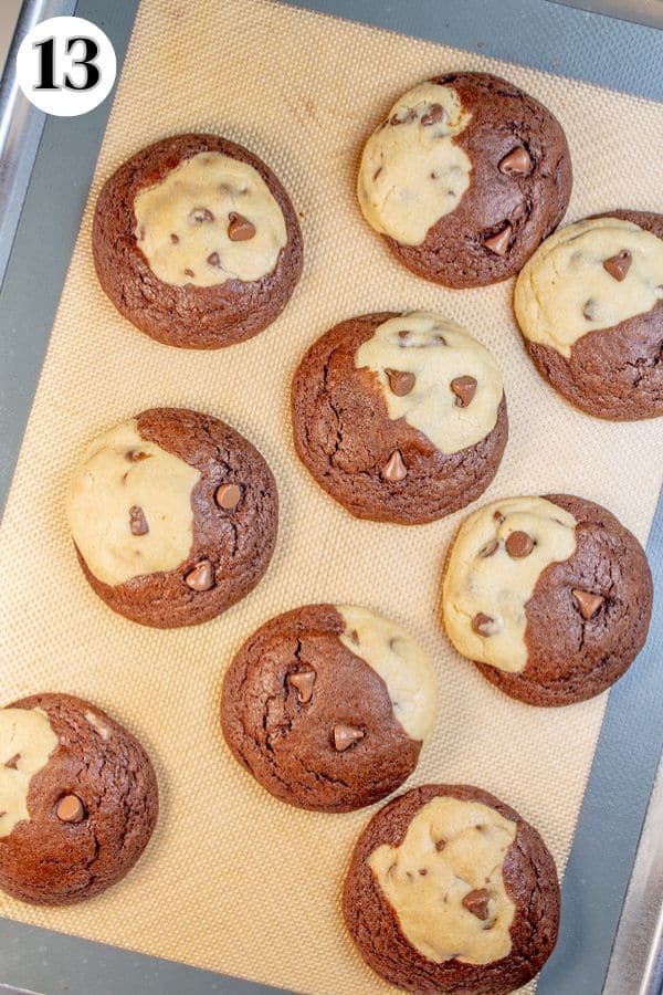 Brookies cookies process photo 13 baked cookies on the baking sheet.