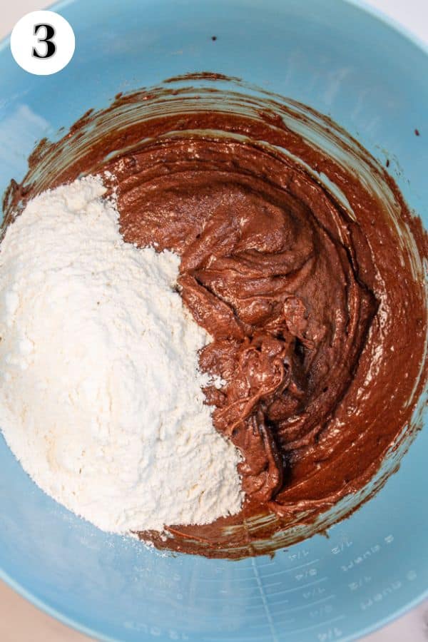 Brookies cookies process photo 3 making the brownie portion - add flour to the wet batter.