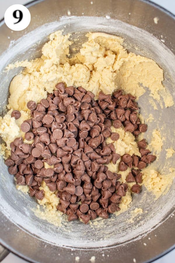 Brookies cookies process photo 9 making the chocolate chip cookie portion - add chocolate chips and fold into the cookie dough.