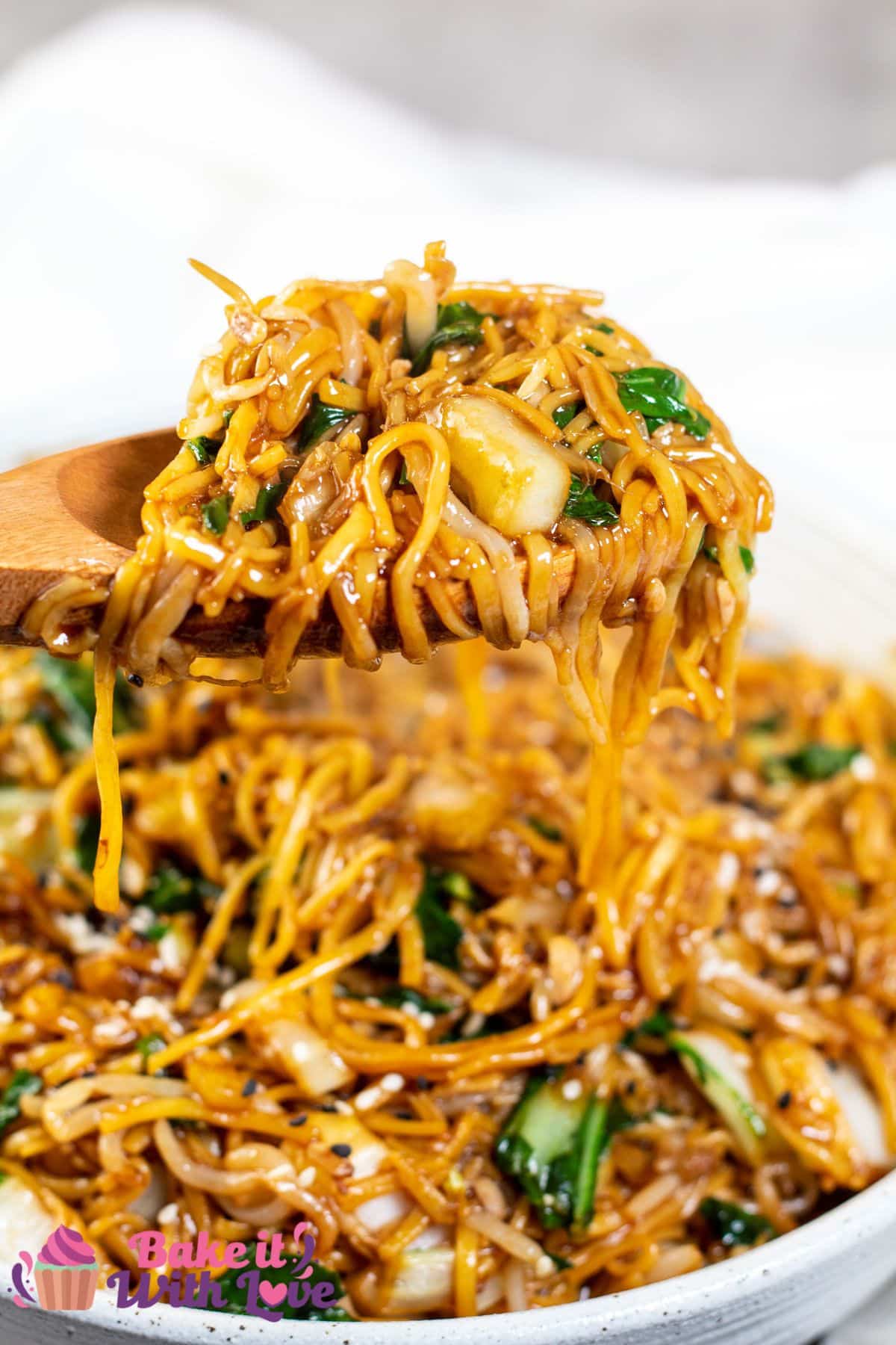 Tall image of Cantonese chow mein.