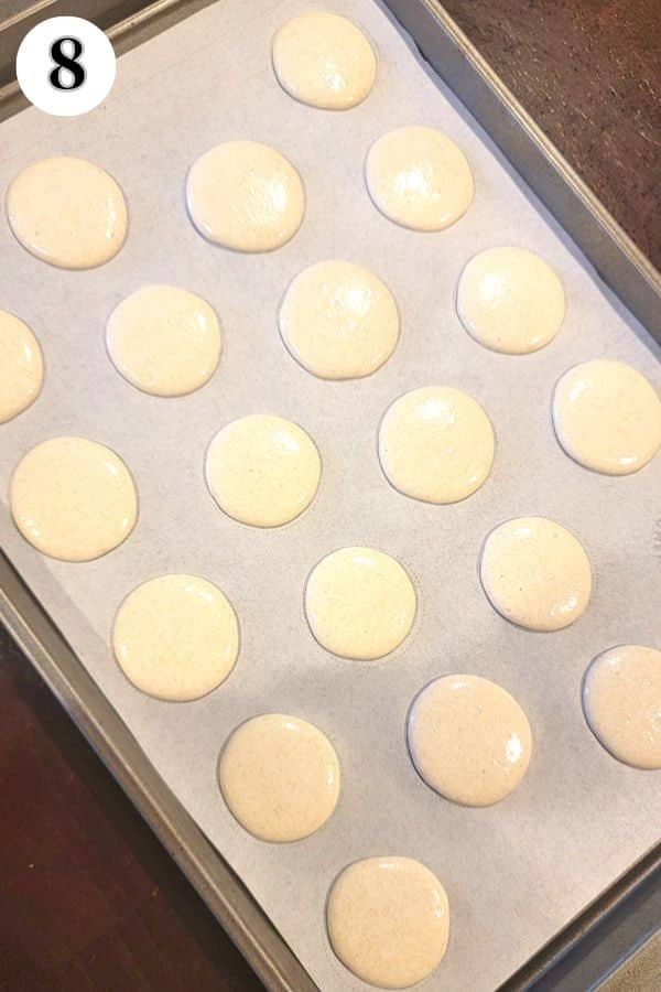 Best vanilla macaron recipe process photo 8 piped macaron batter ready to bake.