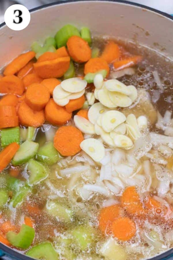 Mexican chicken soup caldo de pollo process photo 3 add veggies and remove the chicken to cool.