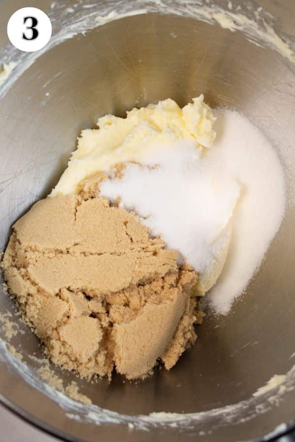 CRUMBL churro cookies process photo 3 add both light brown and granulated sugar to beaten butter then cream together.